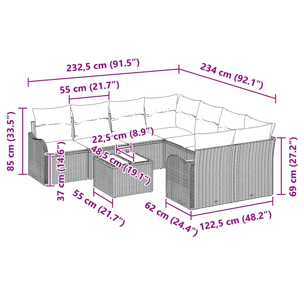 Conjunto de sofá de jardín 9 pcs Gris Claro ratán sintético