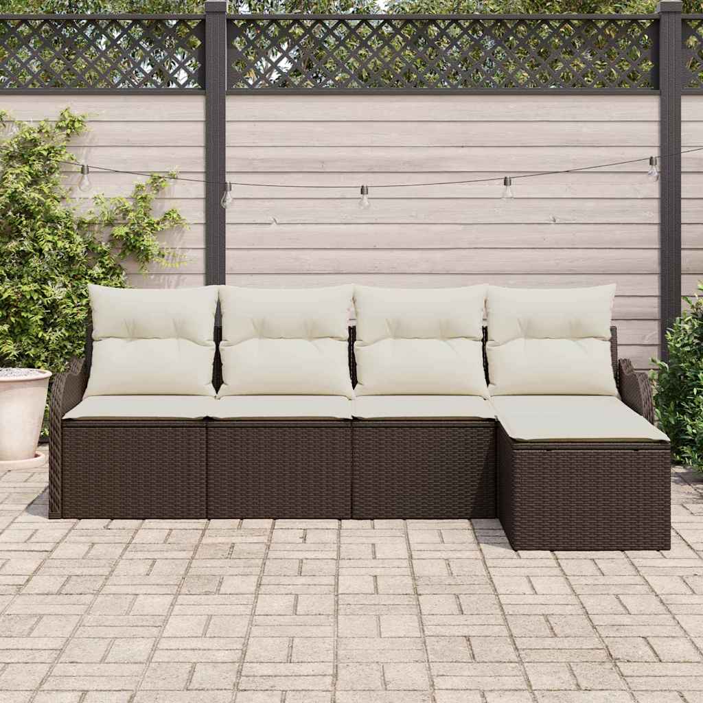 Conjunto de sofá de jardín 5 pcs Marrón ratán sintético