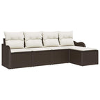 Conjunto de sofá de jardín 5 pcs Marrón ratán sintético