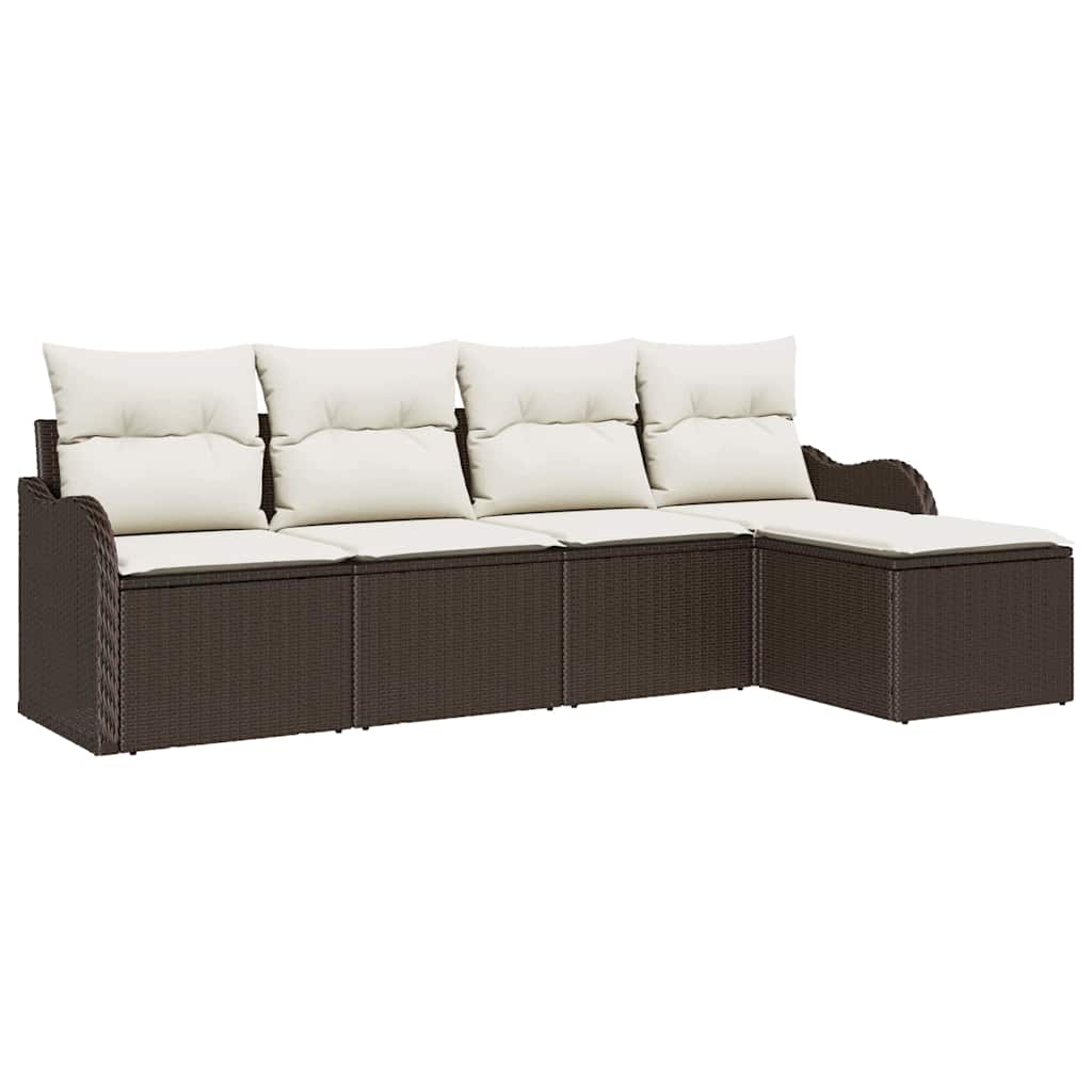 Conjunto de sofá de jardín 5 pcs Marrón ratán sintético