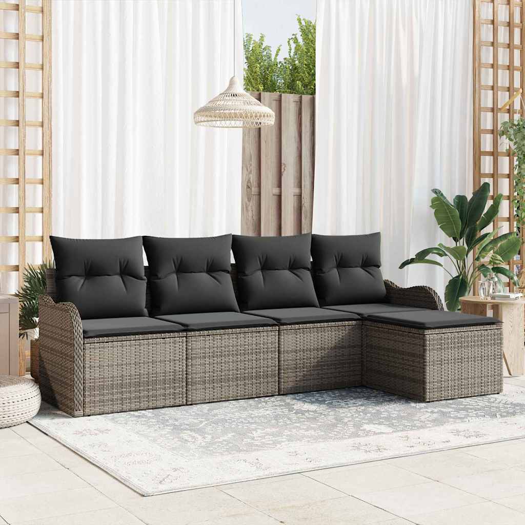 Conjunto de sofá de jardín Gris ratán sintético
