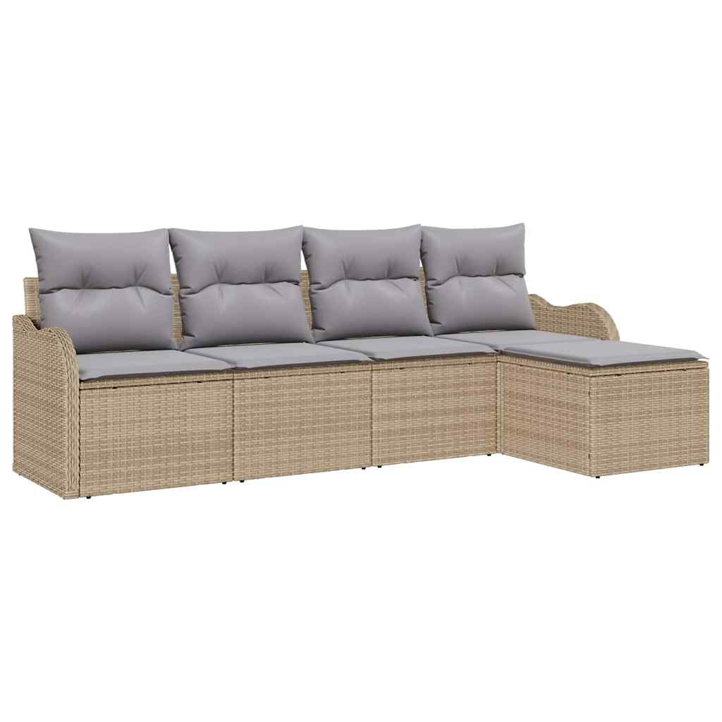 Conjunto de sofá de jardín 5 pcs Beige ratán sintético