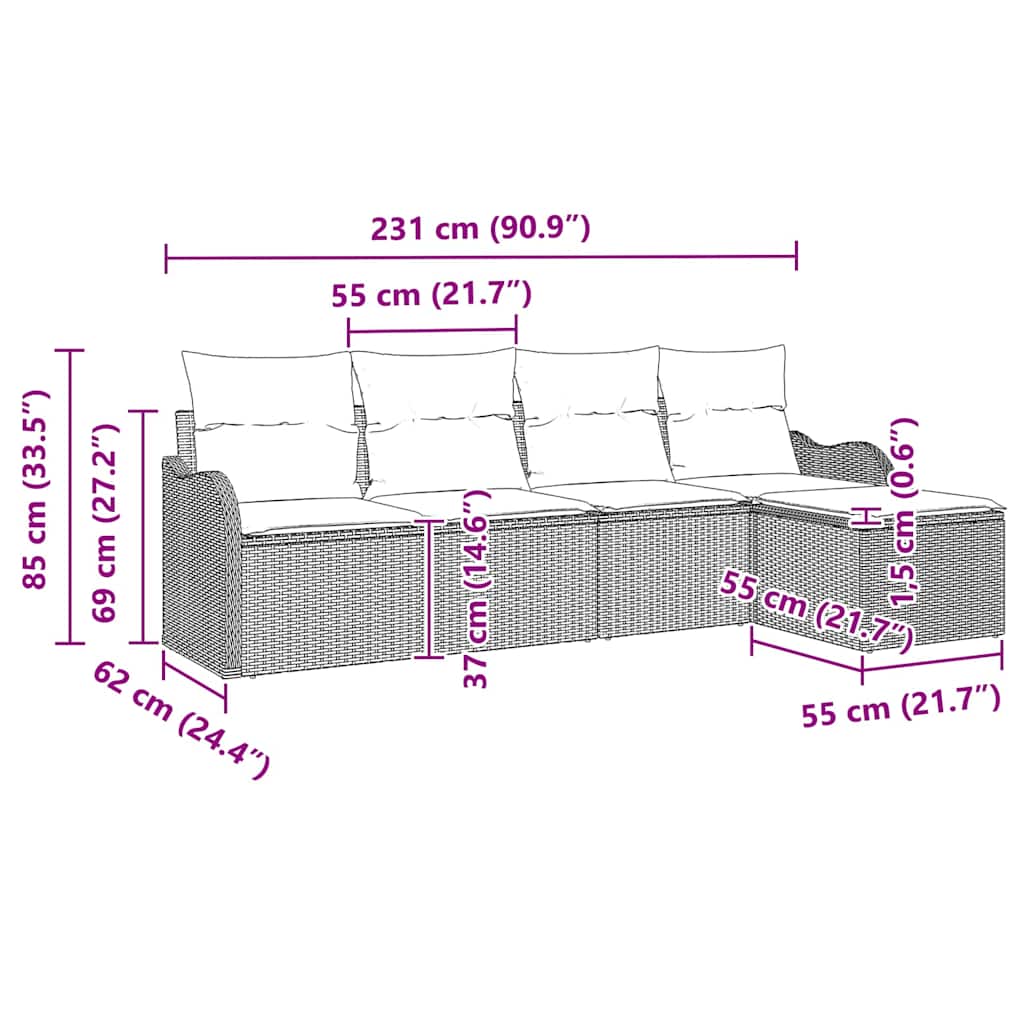 Conjunto de sofá de jardín 5 pcs Beige ratán sintético