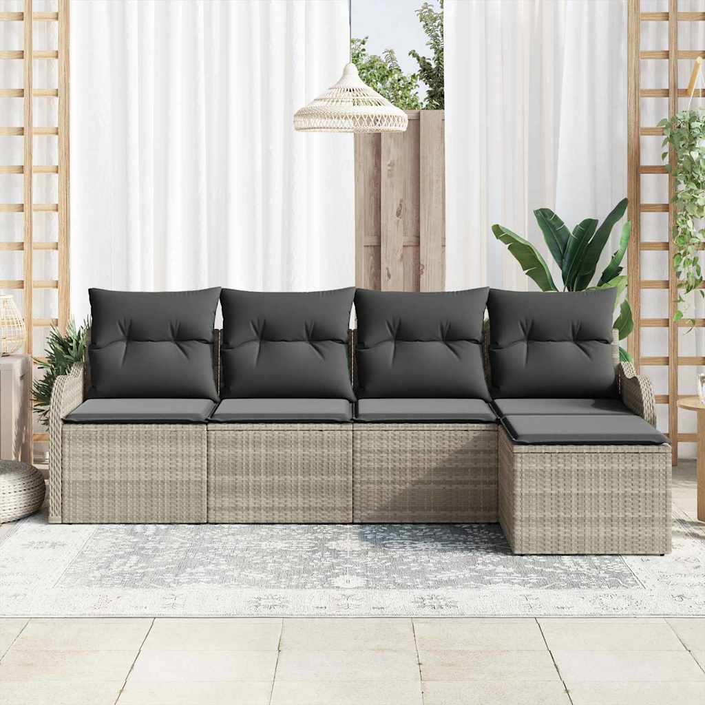 Conjunto de sofá de jardín 5 pcs Gris claro ratán sintético