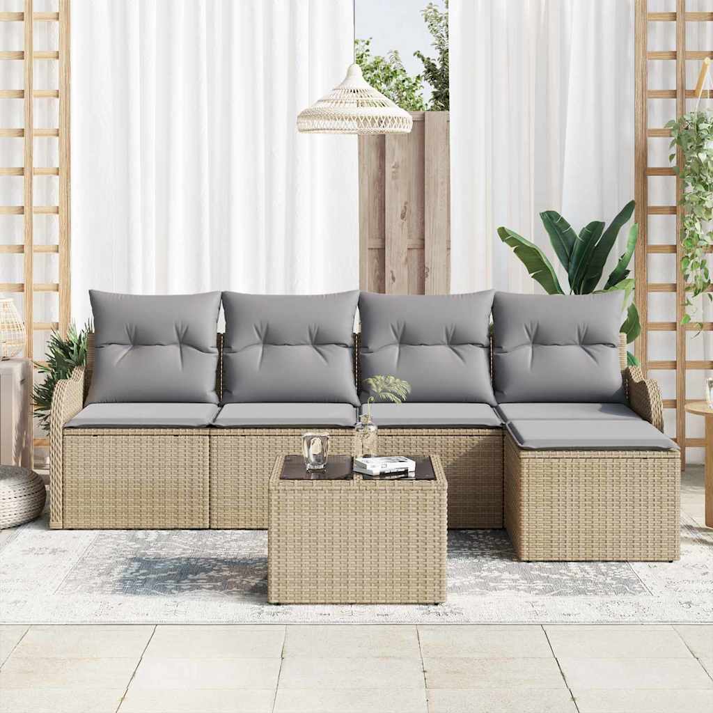Conjunto de sofá de jardín Beige ratán sintético