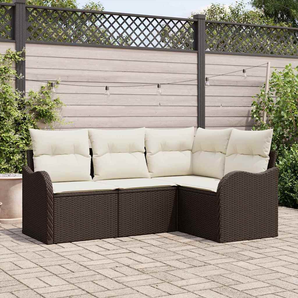 Conjunto de sofá de jardín Marrón ratán sintético