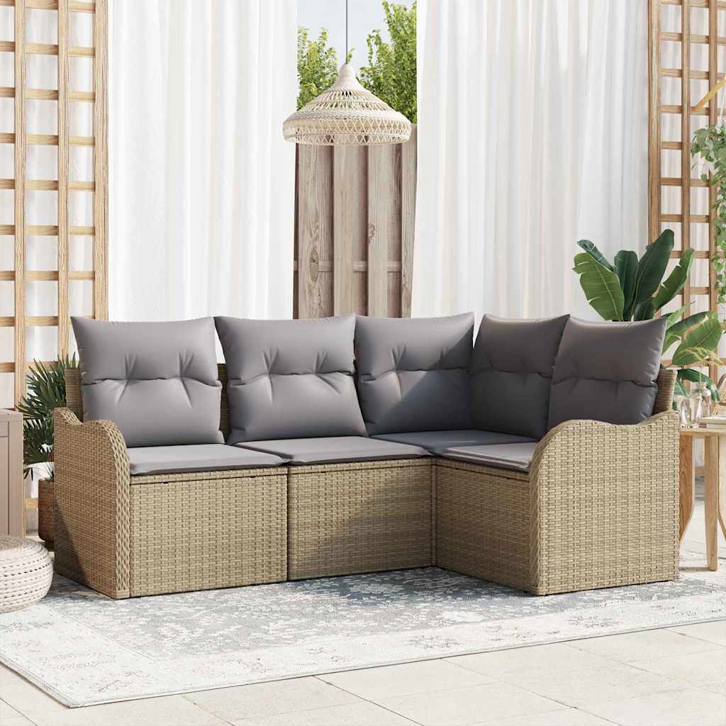 Conjunto de sofá de jardín 4 pcs Beige ratán sintético