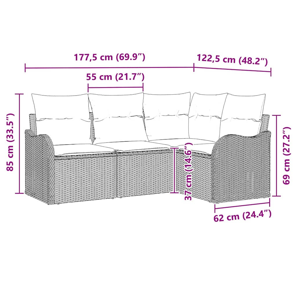 Conjunto de sofá de jardín 4 pcs Beige ratán sintético
