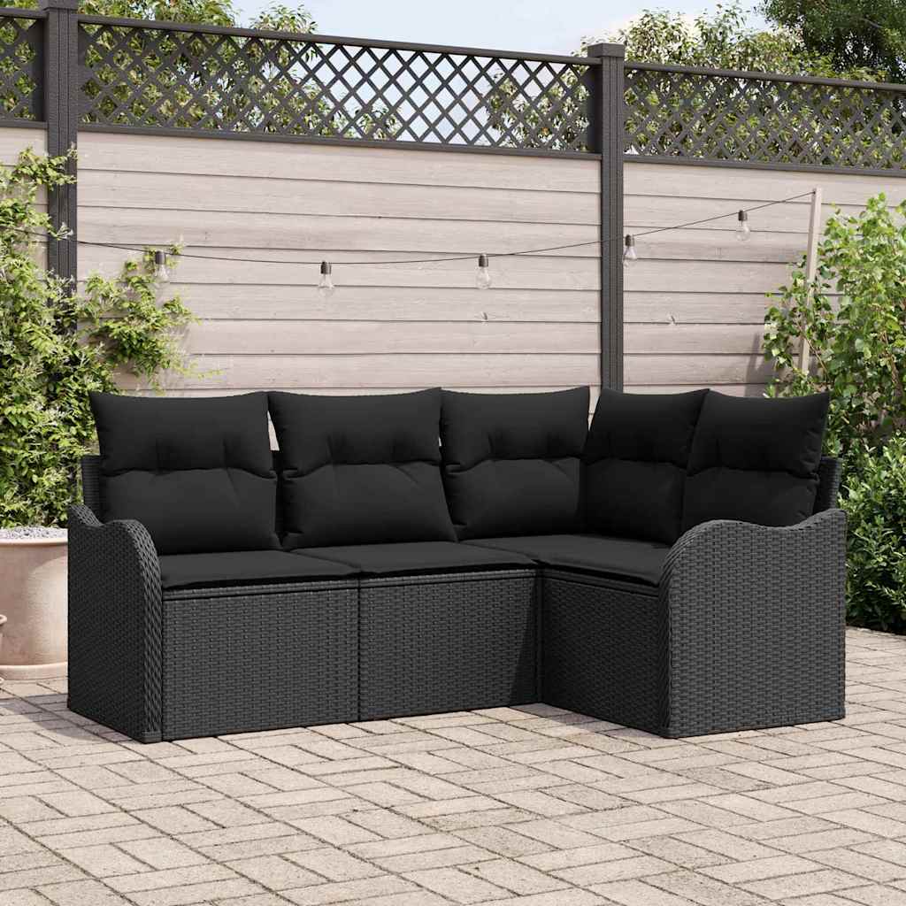 Conjunto de sofá de jardín Negro ratán sintético