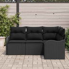 Conjunto de sofá de jardín Negro ratán sintético