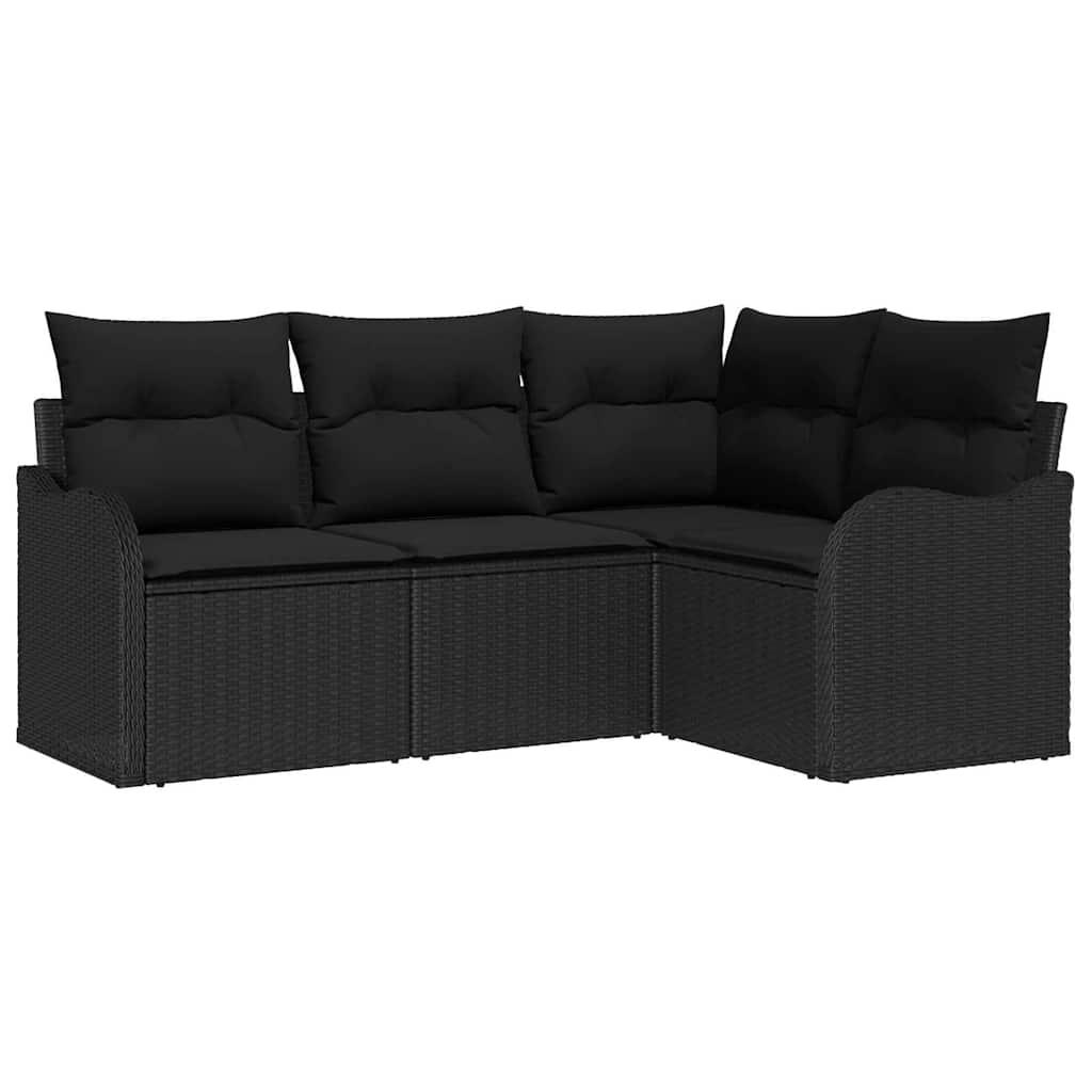 Conjunto de sofá de jardín Negro ratán sintético