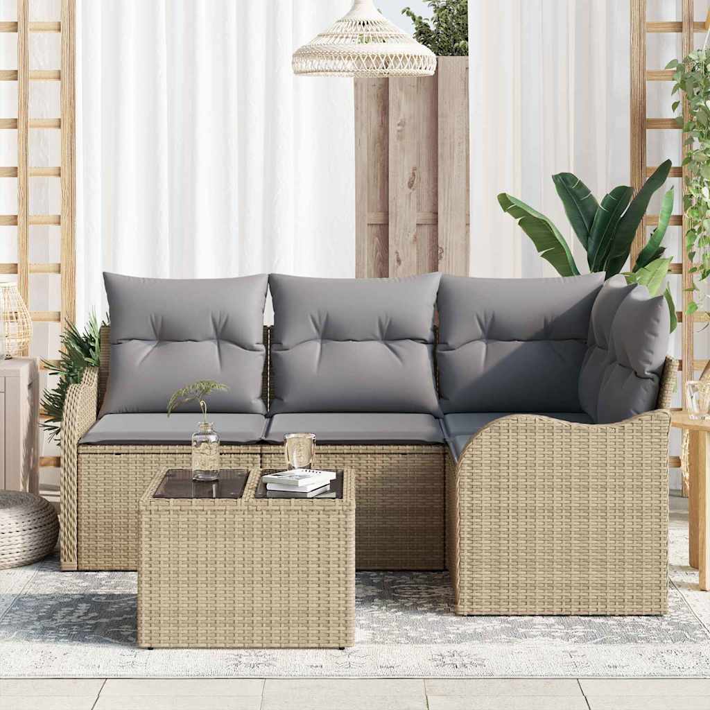 Conjunto de sofá de jardín con cojín 5 pcs Beige Poliratán