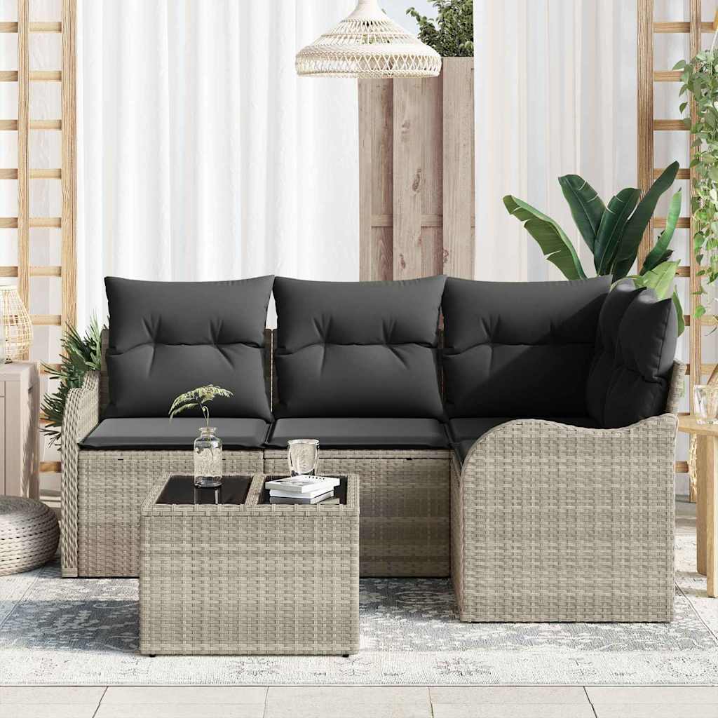 Conjunto de sofá de jardín Gris Claro ratán sintético