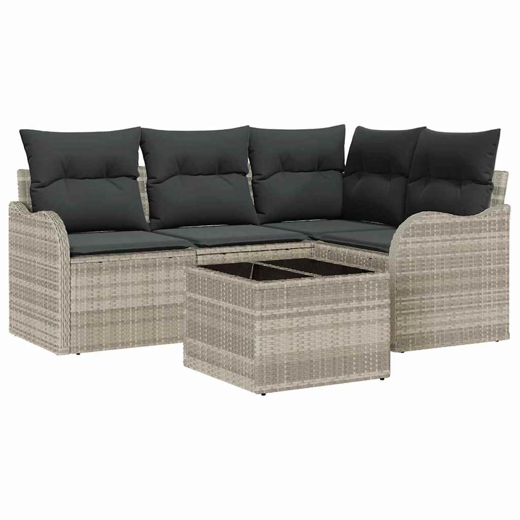 Conjunto de sofá de jardín Gris Claro ratán sintético