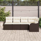 Conjunto de sofá de jardín 5 pcs Marrón ratán sintético