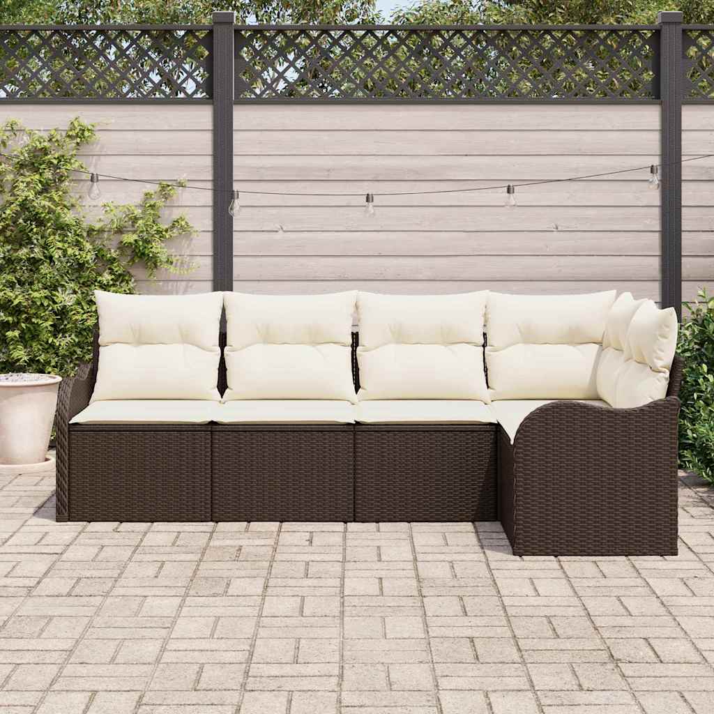 Conjunto de sofá de jardín 5 pcs Marrón ratán sintético