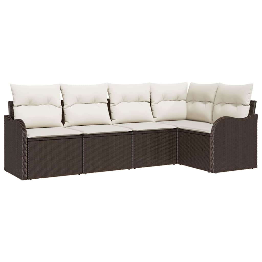 Conjunto de sofá de jardín 5 pcs Marrón ratán sintético
