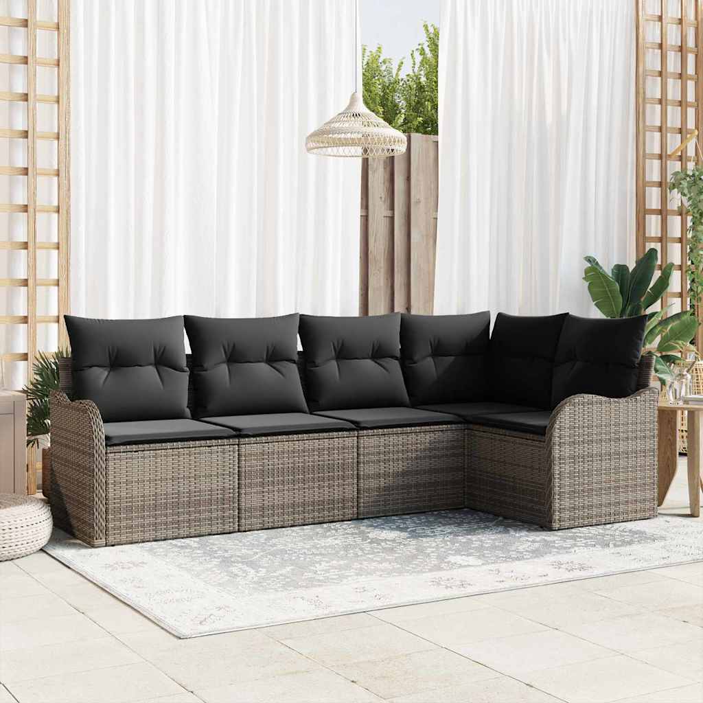 Conjunto de sofá de jardim 5 peças Castanho rotim sintético