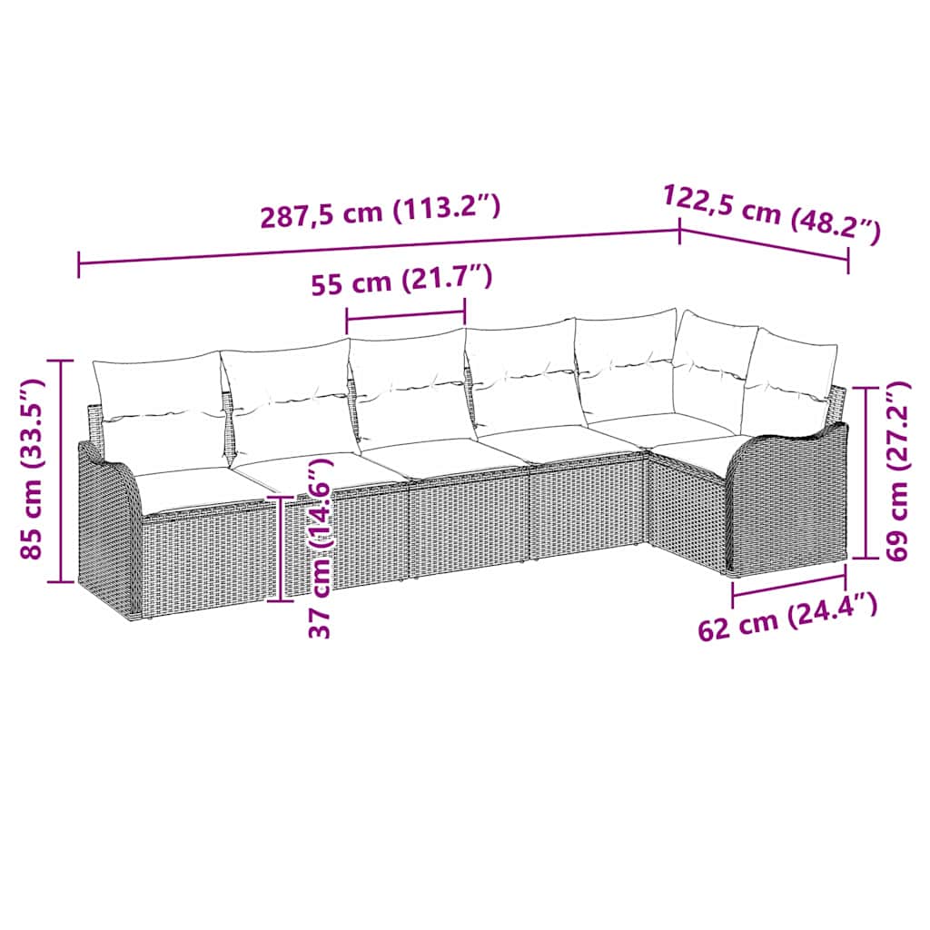 Conjunto de sofá de jardín Negro ratán sintético