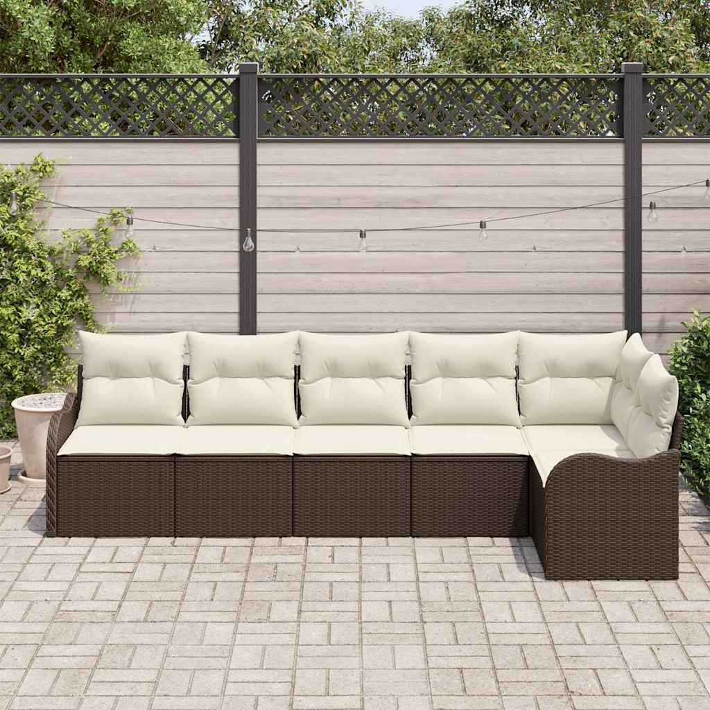 Conjunto de sofá de jardín 6 pcs Marrón ratán sintético