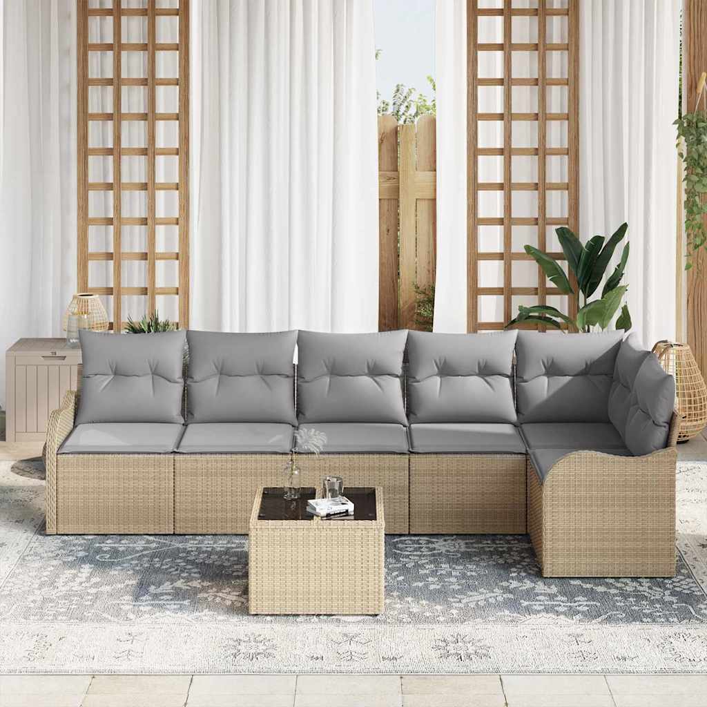 Conjunto de sofá de jardín 7 pcs Beige ratán sintético