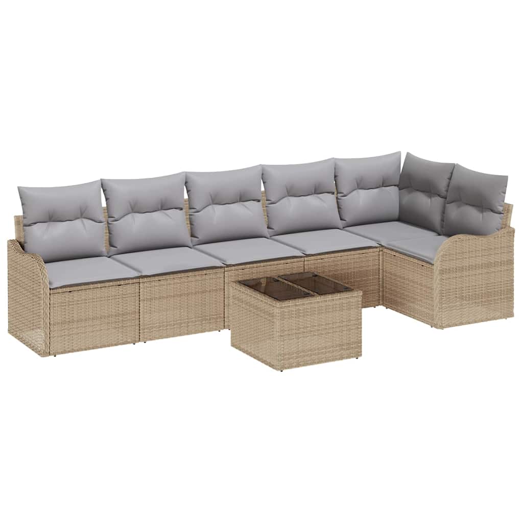 Conjunto de sofá de jardín 7 pcs Beige ratán sintético