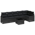 Conjunto de sofá de jardín 7 pcs Negro ratán sintético