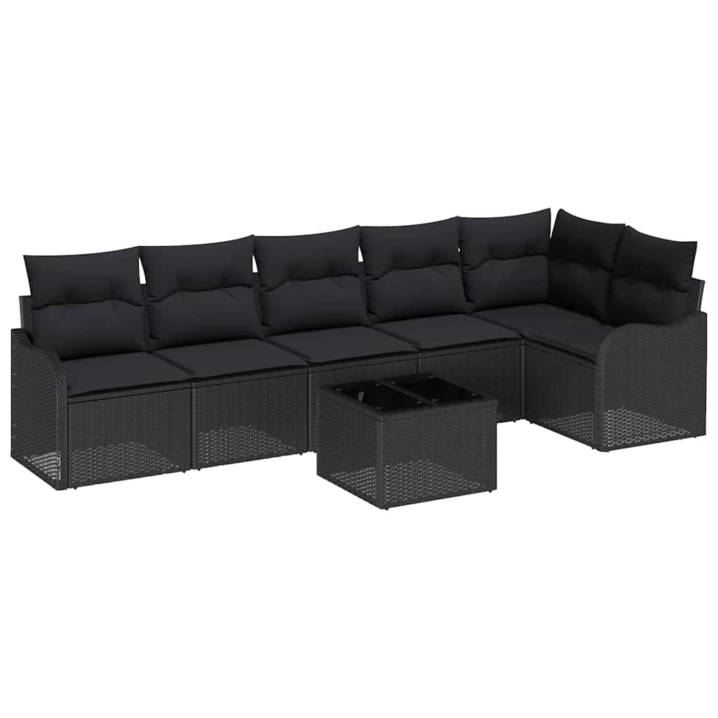 Conjunto de sofá de jardín 7 pcs Negro ratán sintético