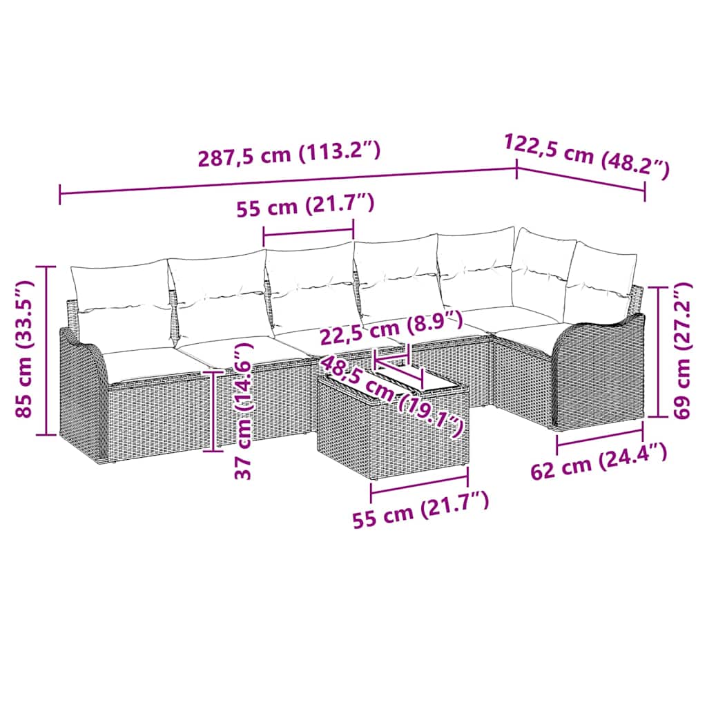 Conjunto de sofá de jardín 7 pcs Negro ratán sintético
