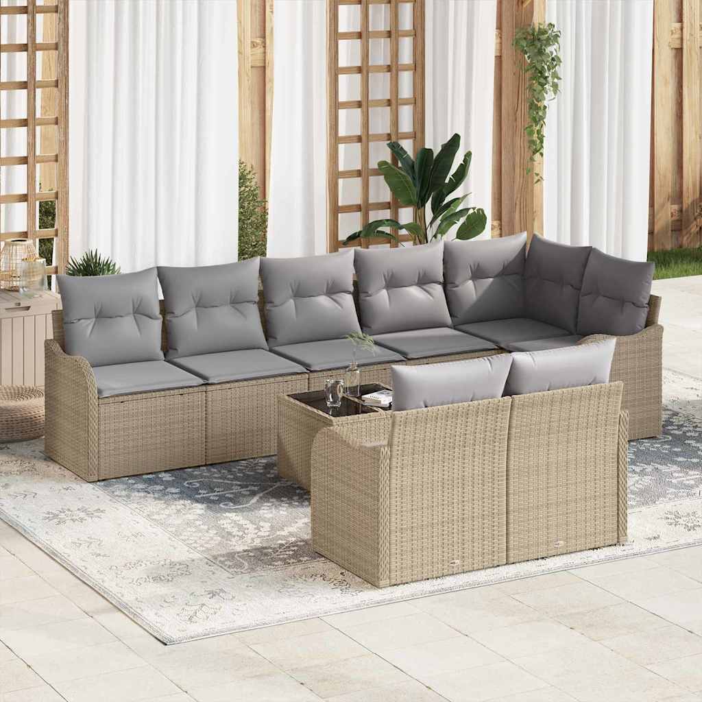 Conjunto de sofá de jardín 8 pcs Beige ratán sintético