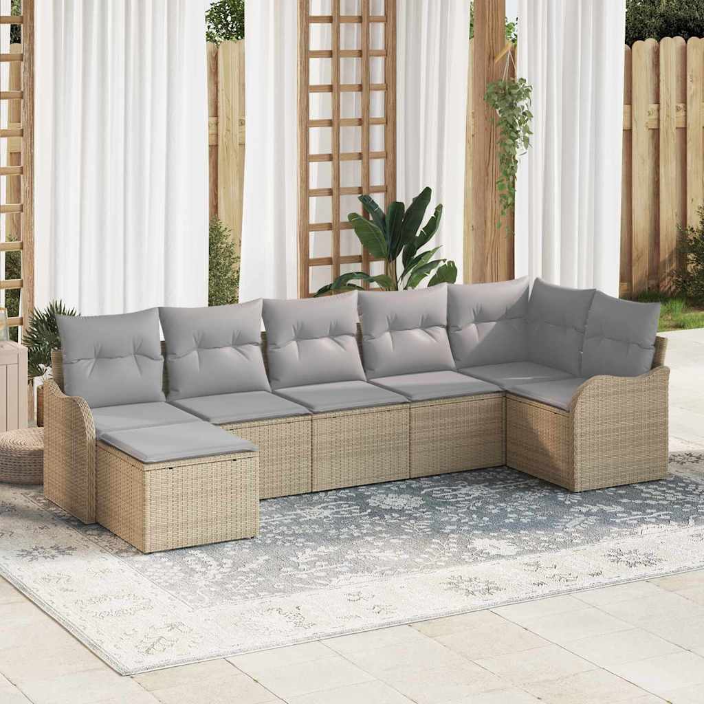 Conjunto de sofá de jardín 7 pcs Beige ratán sintético