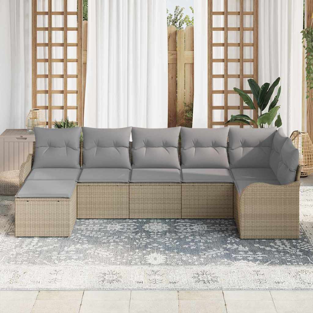 Conjunto de sofá de jardín 7 pcs Beige ratán sintético