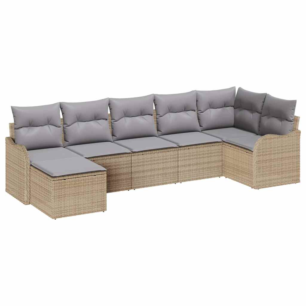 Conjunto de sofá de jardín 7 pcs Beige ratán sintético