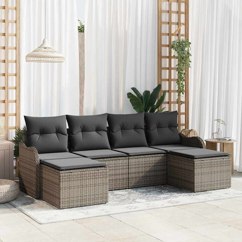 Conjunto de sofá de jardín con cojín 6 pcs Beige Poliratán