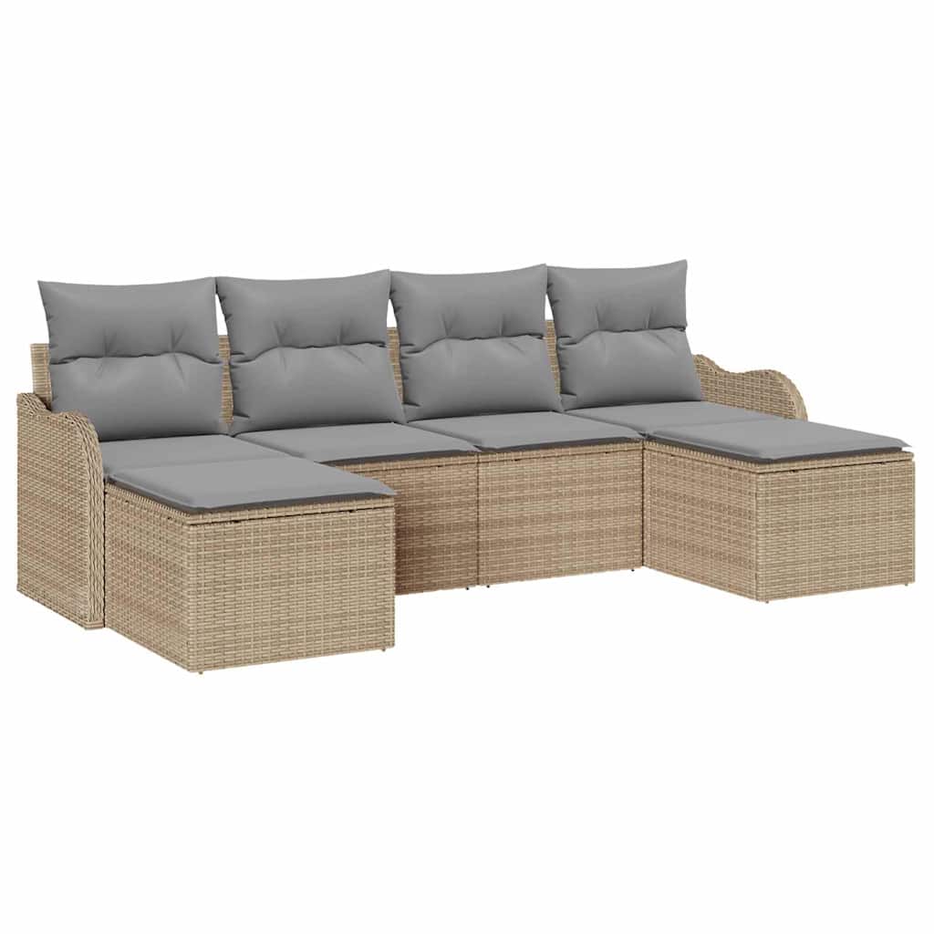 Conjunto de sofá de jardín con cojín 6 pcs Beige Poliratán