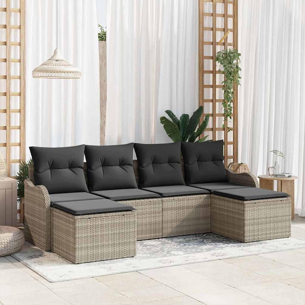 Conjunto de sofá de jardín con cojín 6 pcs Beige Poliratán
