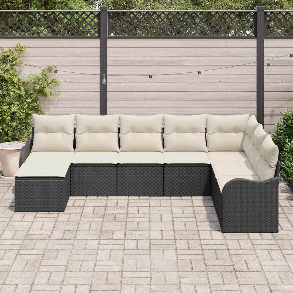 Conjunto de sofá de jardín Negro ratán sintético