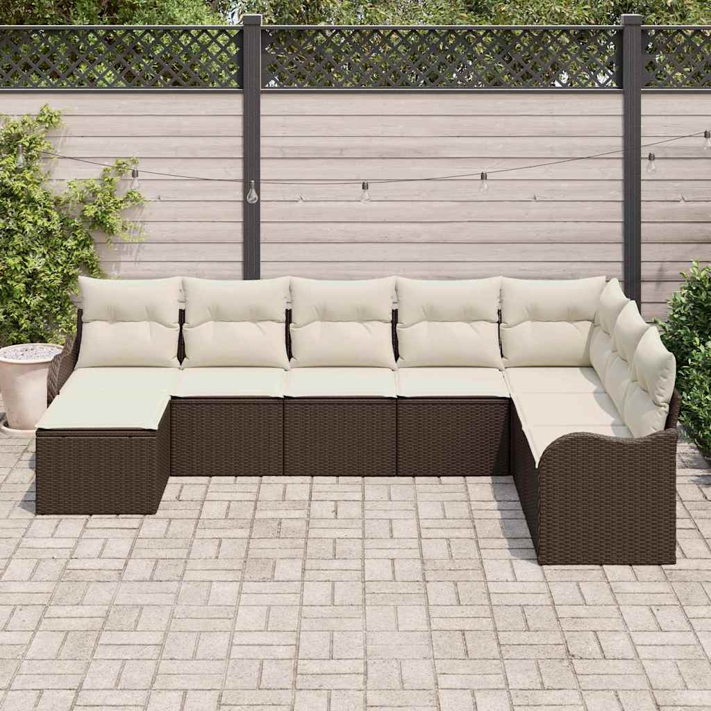 Conjunto de sofá de jardín con cojín 8 pcs Marrón Poliratán