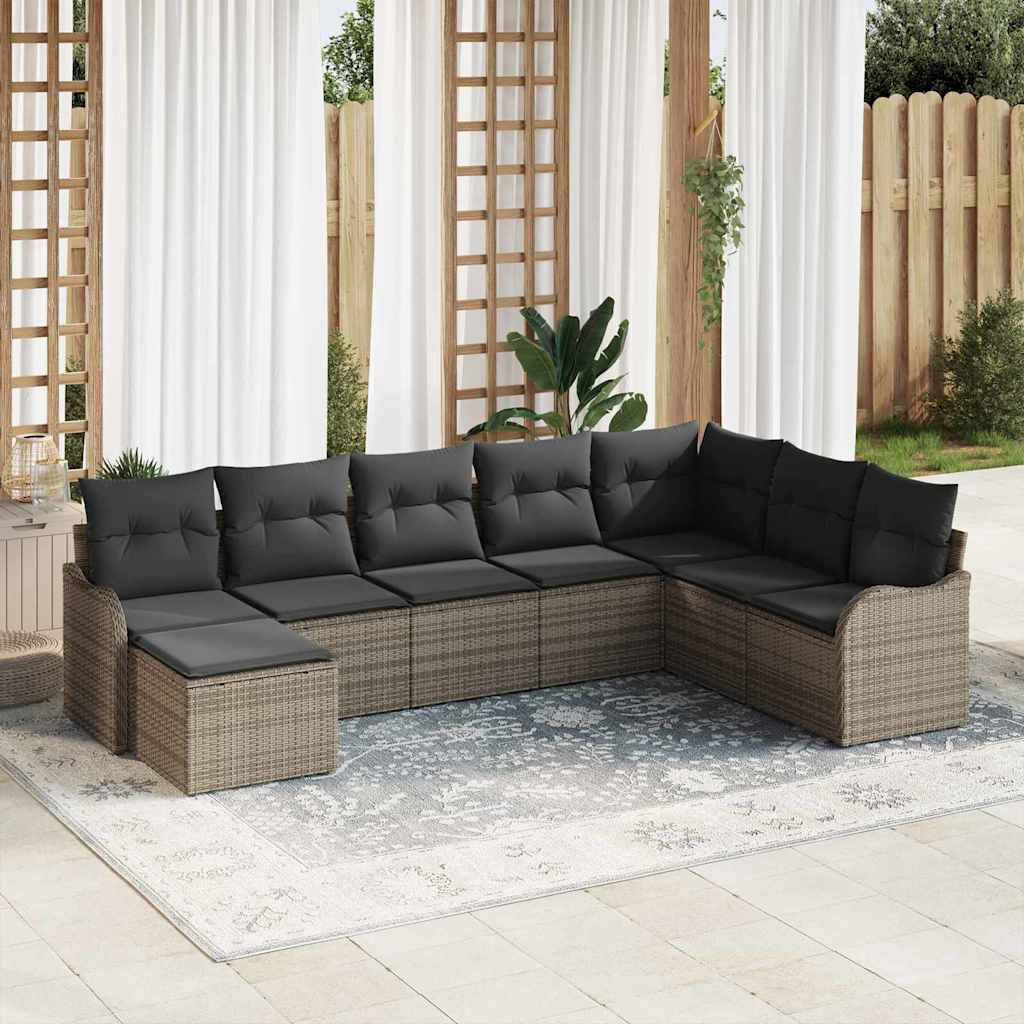 Conjunto de sofá de jardín con cojín 8 pcs Gris claro Poliratán