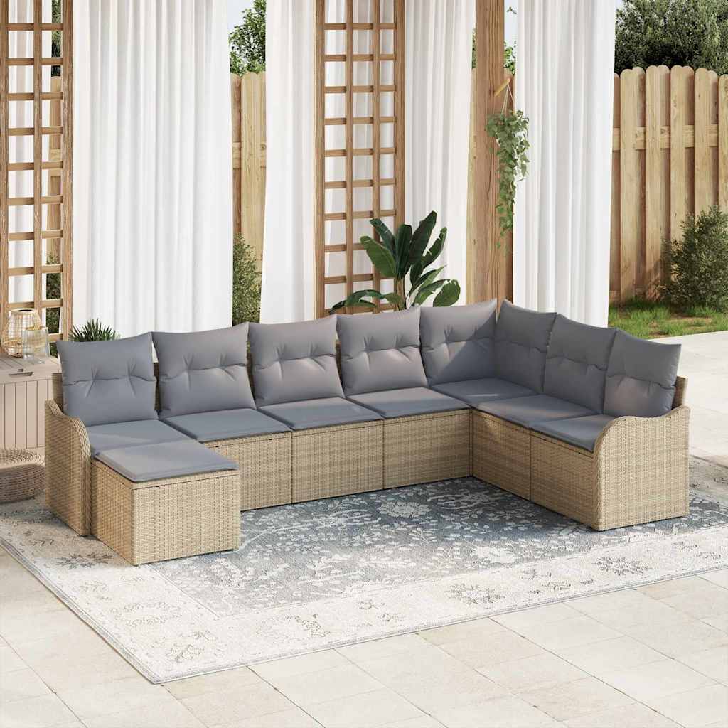 Conjunto de sofá de jardín 8 pcs Beige ratán sintético