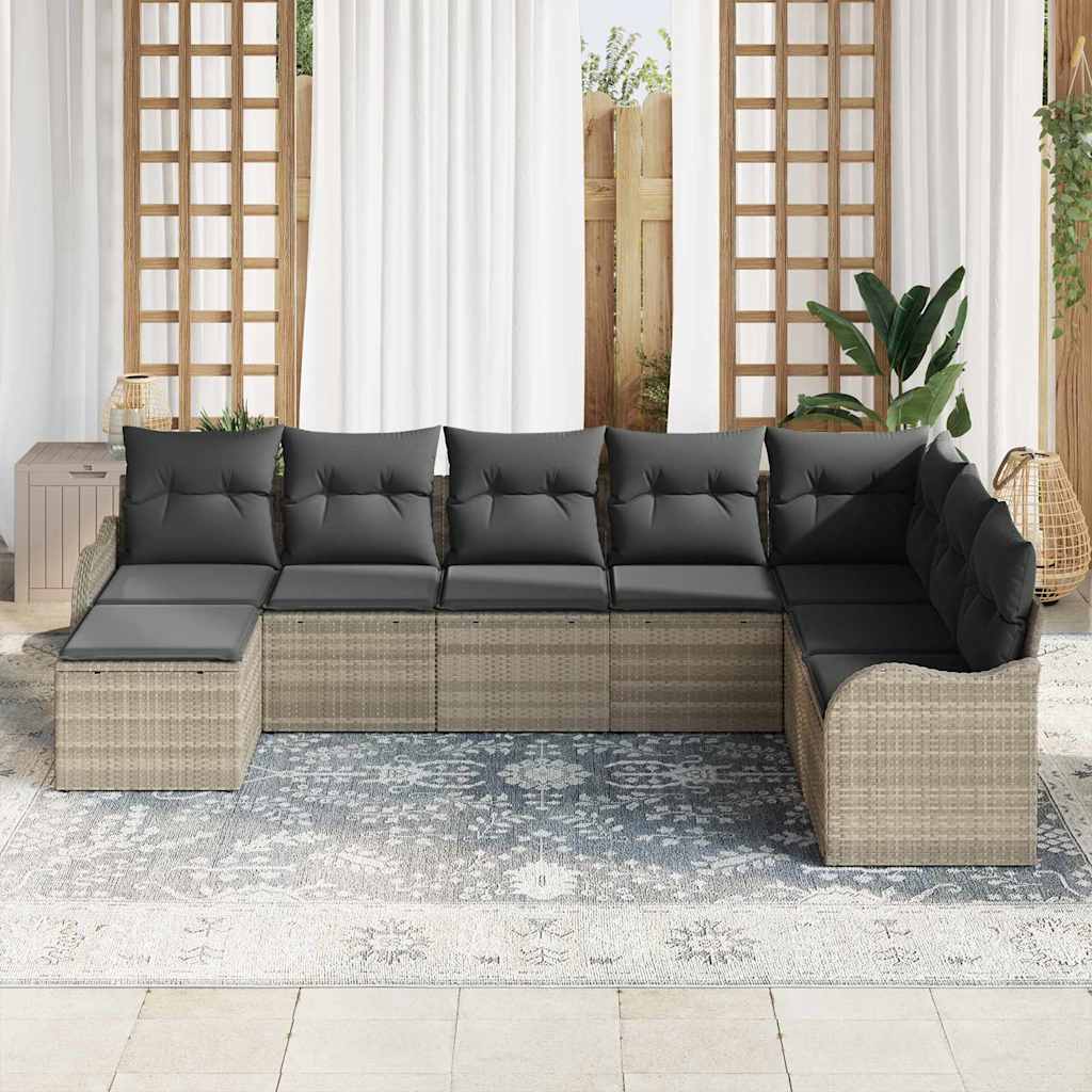 Conjunto de sofá de jardín con cojín 8 pcs Gris claro Poliratán