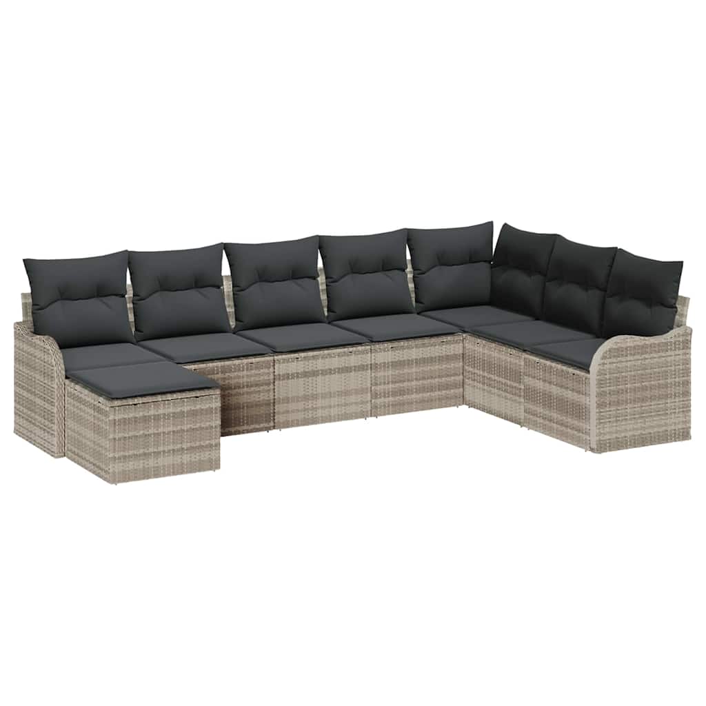 Conjunto de sofá de jardín con cojín 8 pcs Gris claro Poliratán