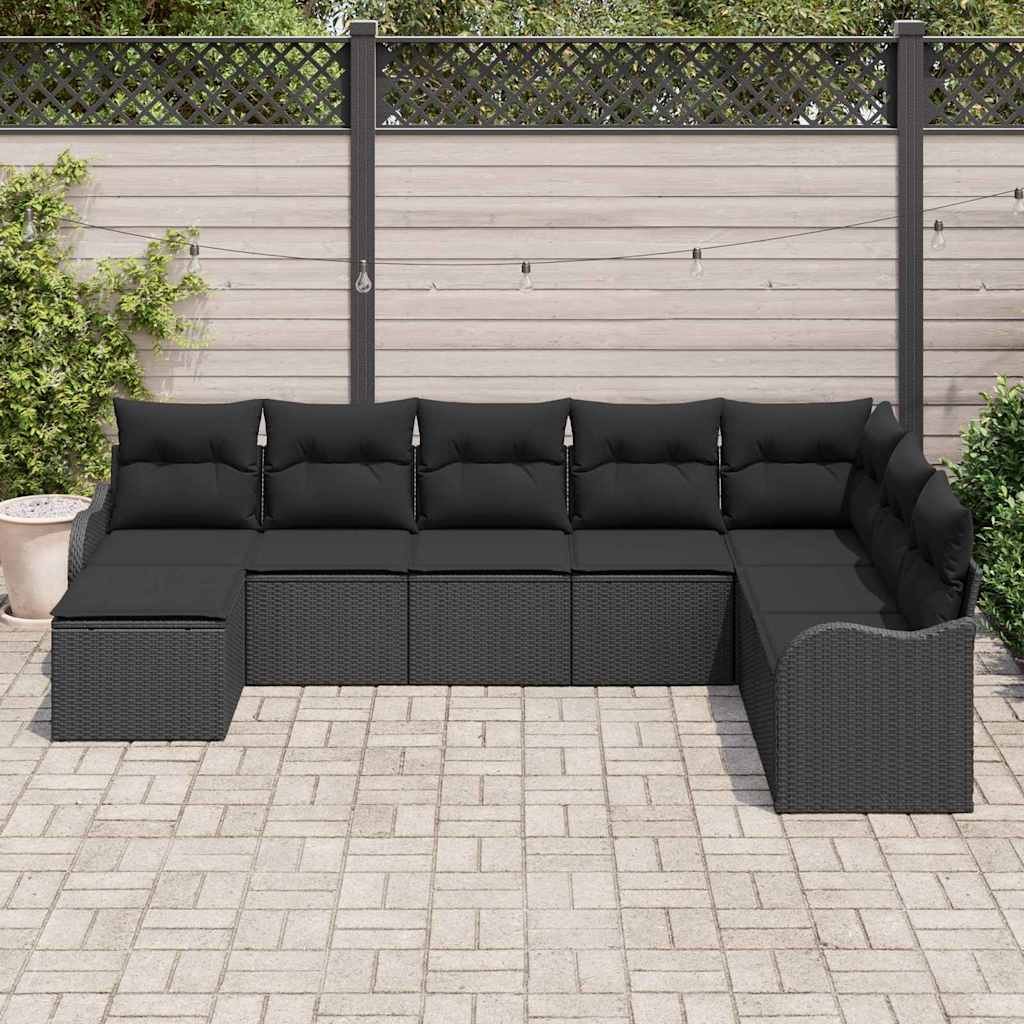 Conjunto de sofá de jardín 8 pcs Negro ratán sintético