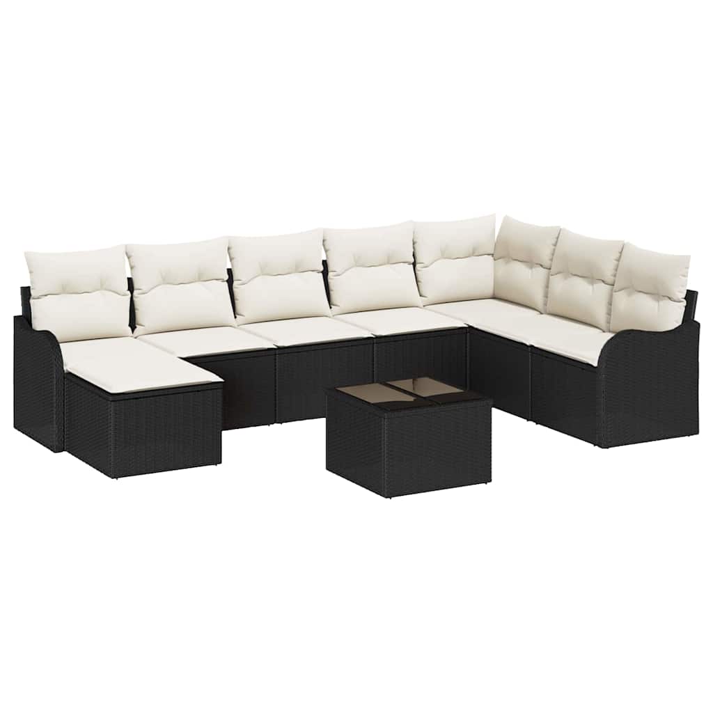 Conjunto de sofá de jardín 9 pcs Negro ratán sintético