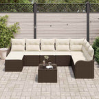 Conjunto de sofá de jardín con cojín 9 pcs Marrón Poliratán