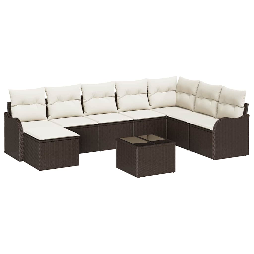 Conjunto de sofá de jardín con cojín 9 pcs Marrón Poliratán