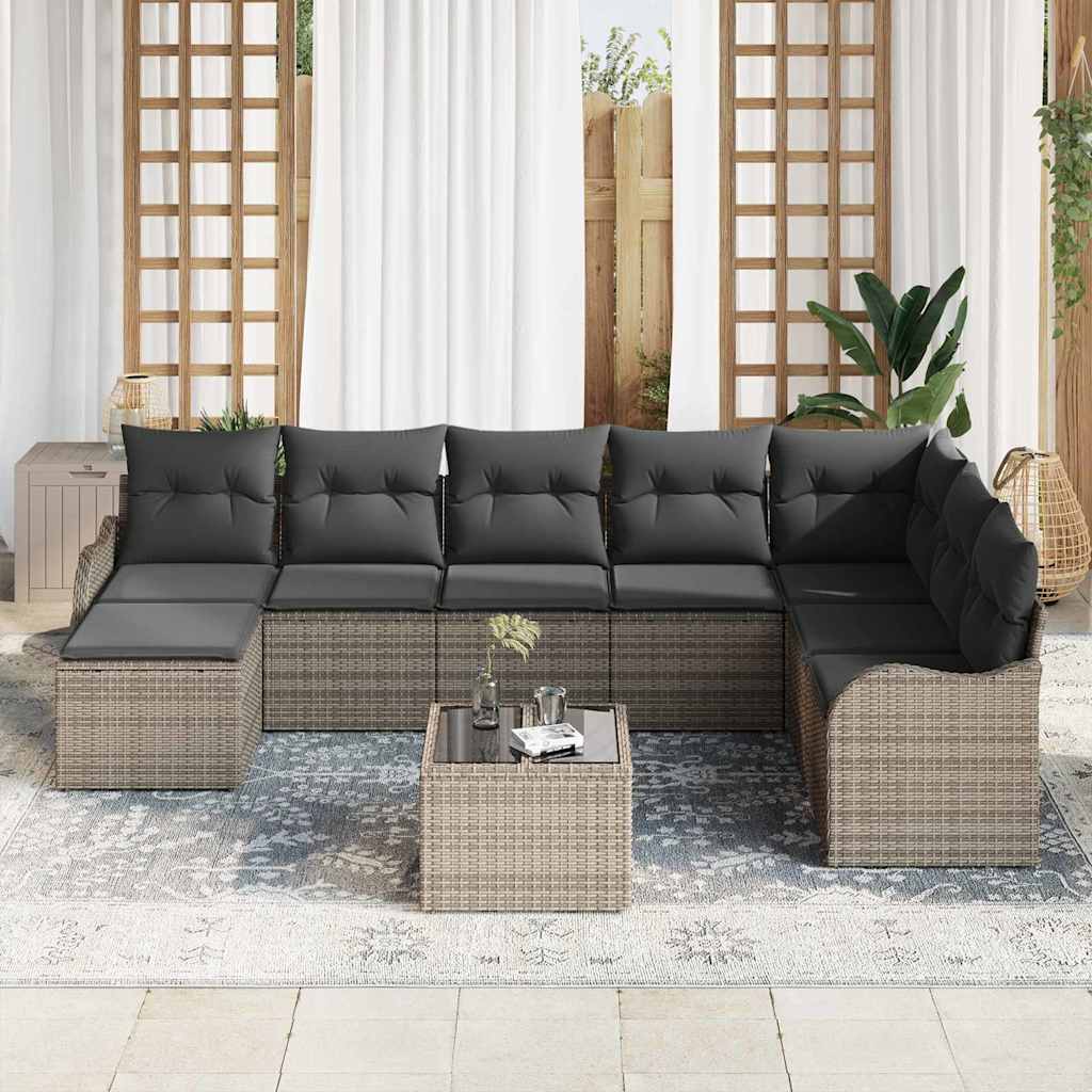 Conjunto de sofá de jardín Gris ratán sintético