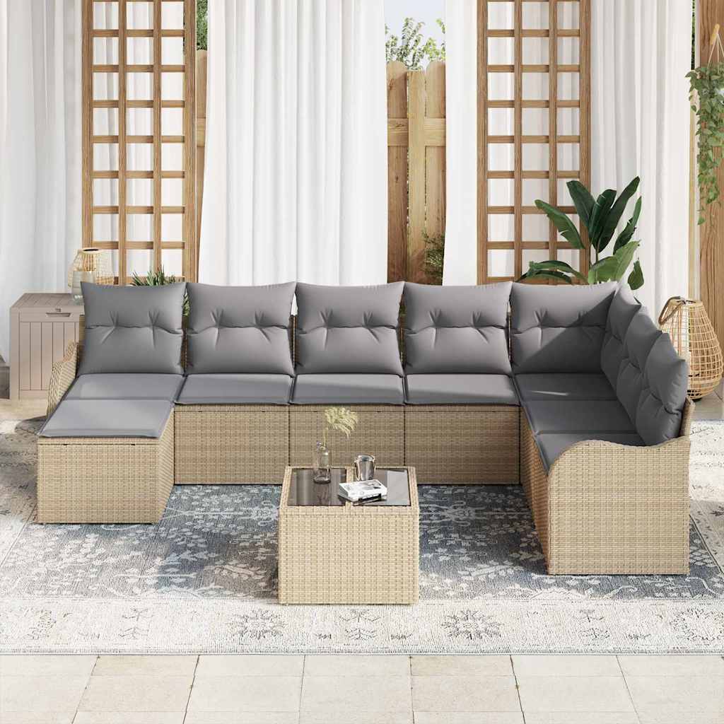 Conjunto de sofá de jardín Beige ratán sintético