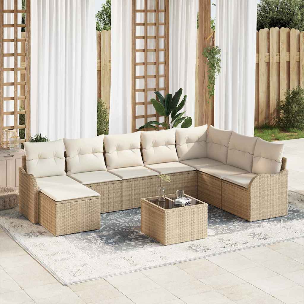 Conjunto de sofá de jardín con cojín 8 pcs Marrón Poliratán