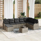 Conjunto de sofá de jardín con cojín 9 pcs Gris claro Poliratán